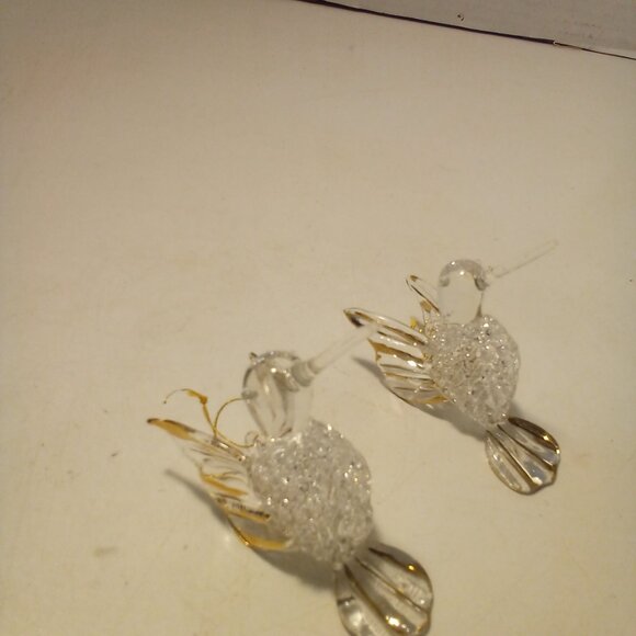 Hummingbird Christmas Ornament Hand Blown Glass Gold Trim 3" Lot of 2 - Picture 3 of 16